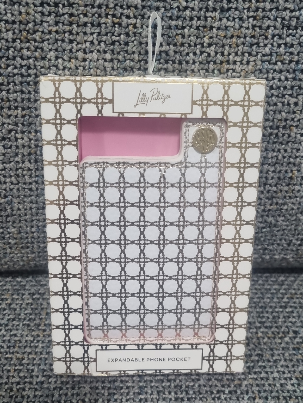 LILLY PULITZER Expandable Phone Pocket in Gold Metallic Caning Pattern - Picture 3 of 8